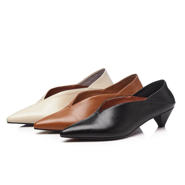 SEETA CJ12 MID HEEL LEATHER SHOES FOR WOMEN