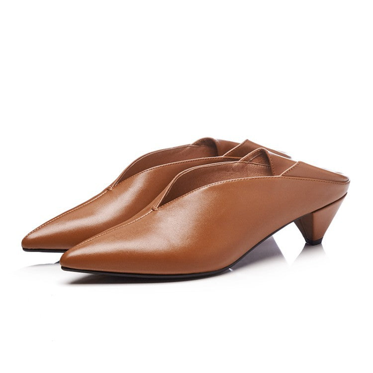 SEETA CJ12 MID HEEL LEATHER SHOES FOR WOMEN