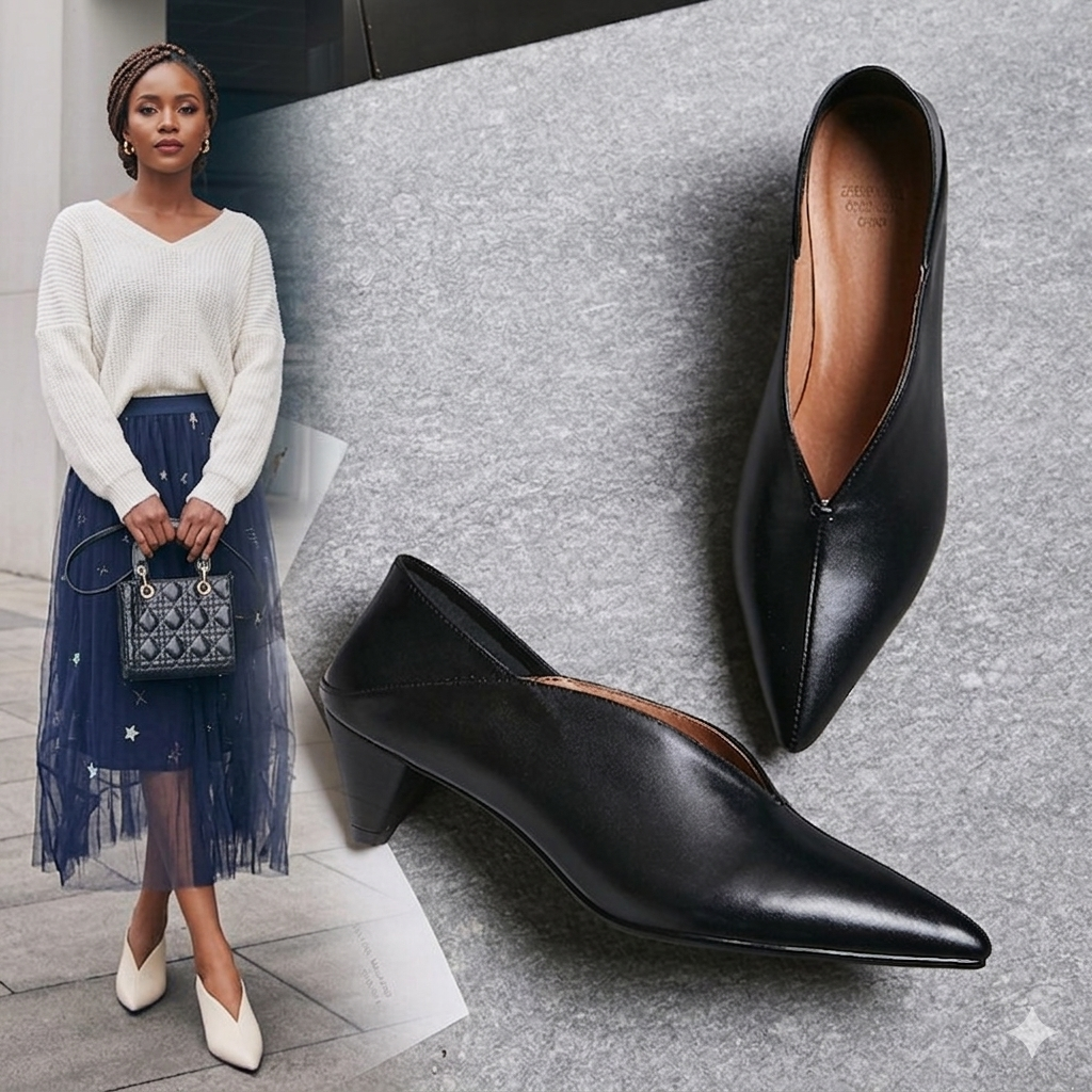SEETA CJ12 MID HEEL LEATHER SHOES FOR WOMEN