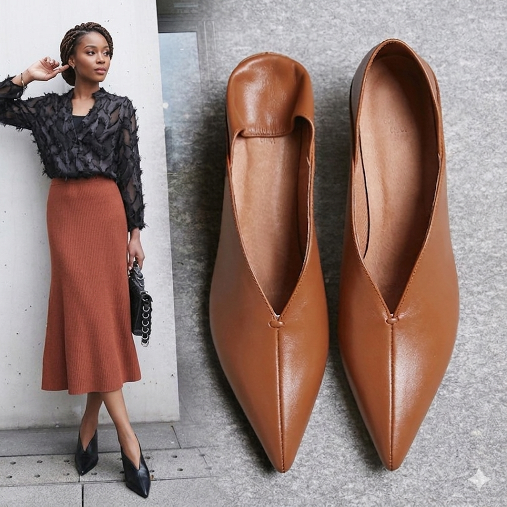 SEETA CJ12 MID HEEL LEATHER SHOES FOR WOMEN