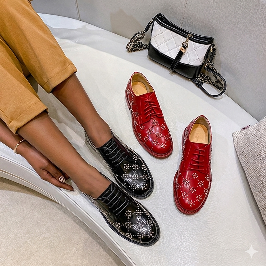 SEETA CJ6 PATENT LEATHER RIVET SHOES FOR WOMEN